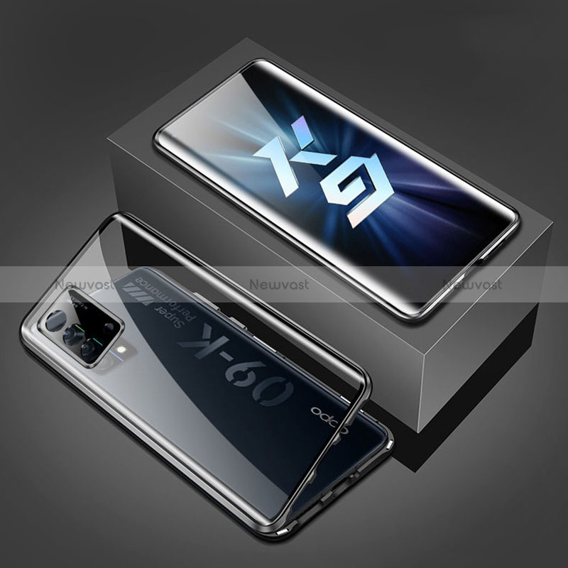 Luxury Aluminum Metal Frame Mirror Cover Case 360 Degrees P01 for Oppo K9 5G Black