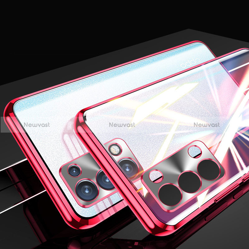 Luxury Aluminum Metal Frame Mirror Cover Case 360 Degrees P01 for Oppo Reno6 Pro+ Plus 5G Red