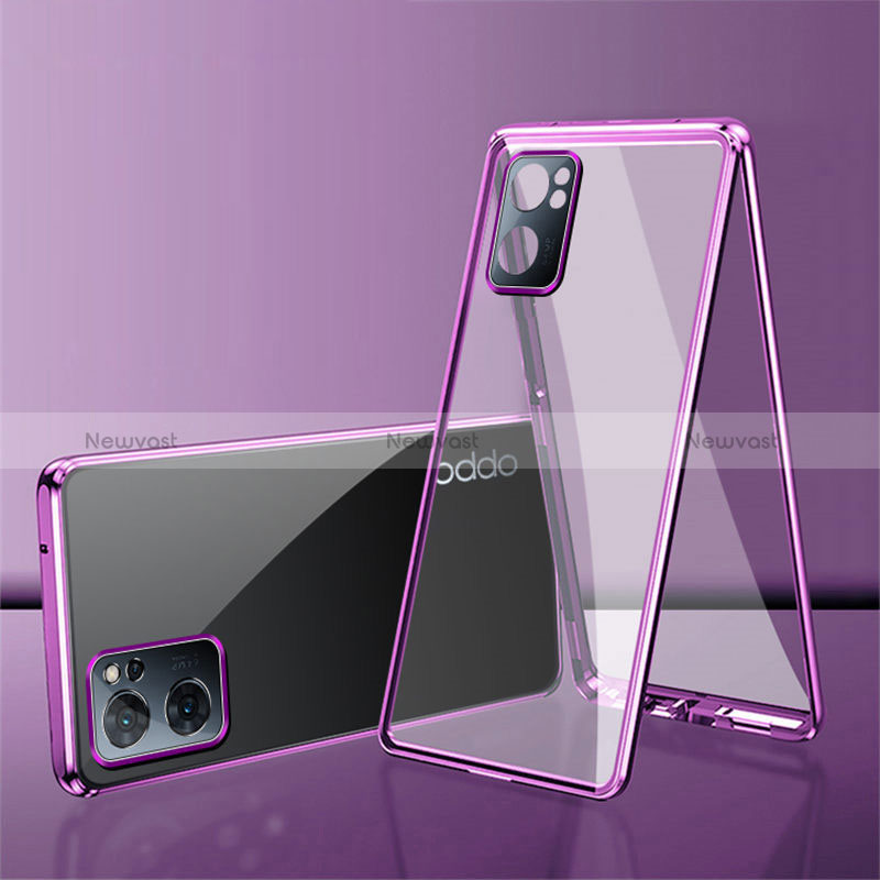 Luxury Aluminum Metal Frame Mirror Cover Case 360 Degrees P01 for Oppo Reno7 SE 5G