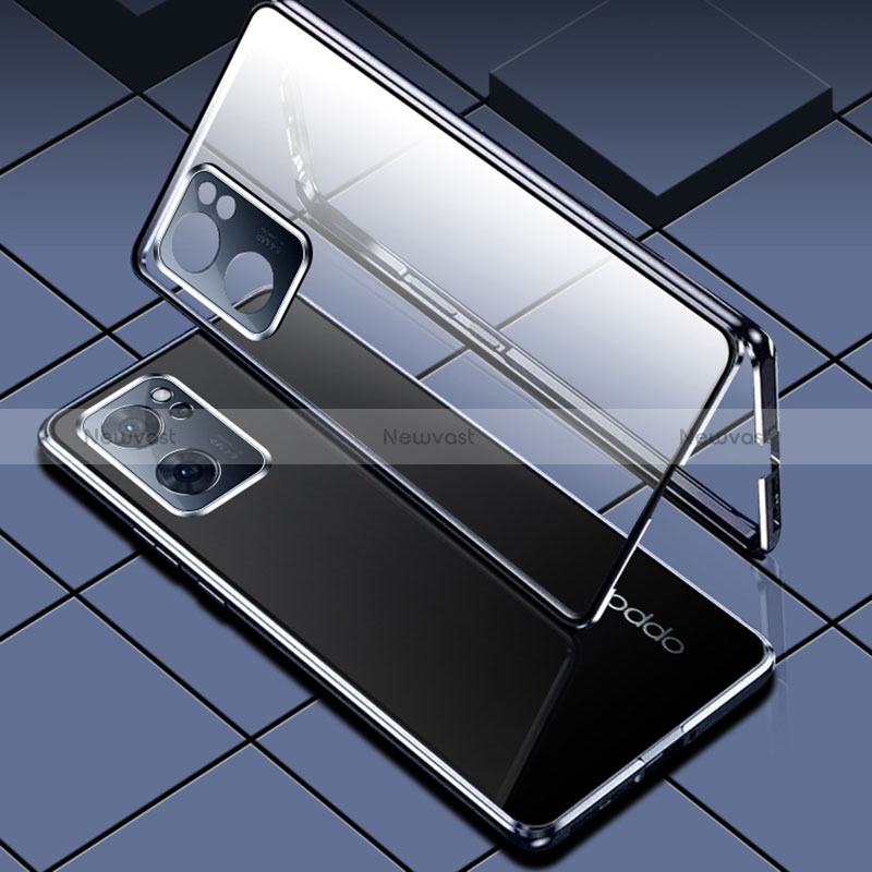 Luxury Aluminum Metal Frame Mirror Cover Case 360 Degrees P01 for Oppo Reno7 SE 5G