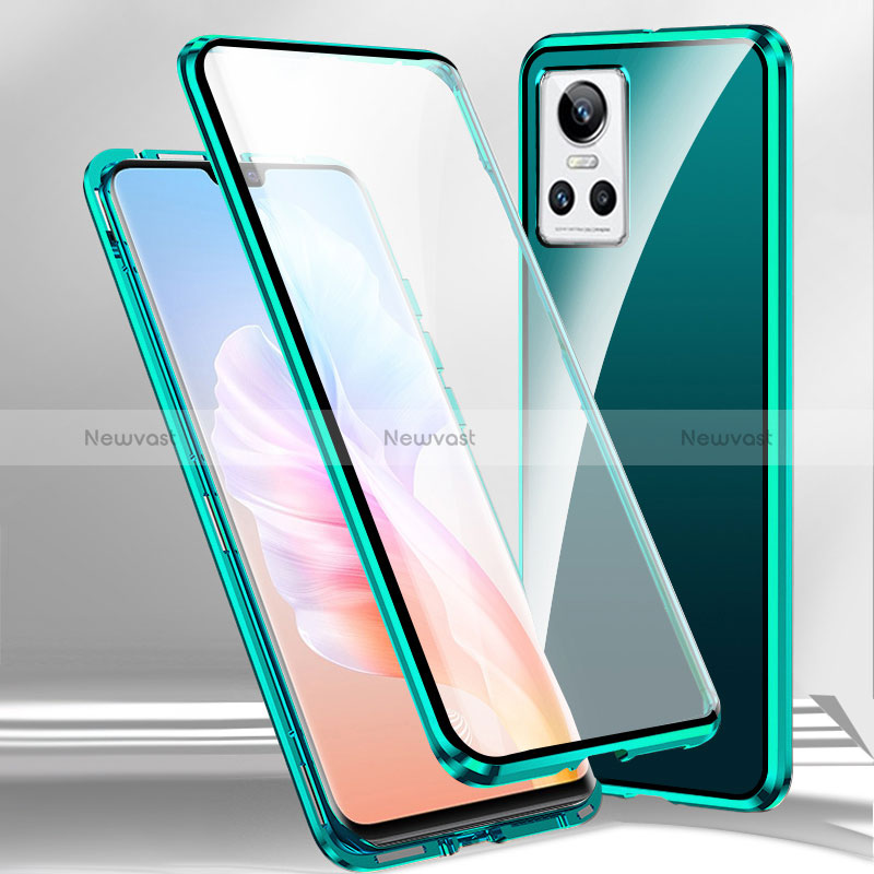 Luxury Aluminum Metal Frame Mirror Cover Case 360 Degrees P01 for Realme GT Neo3 5G Green