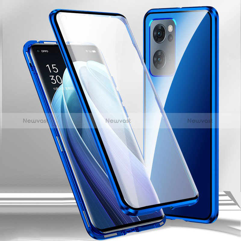Luxury Aluminum Metal Frame Mirror Cover Case 360 Degrees P01 for Realme Narzo 50 5G Blue