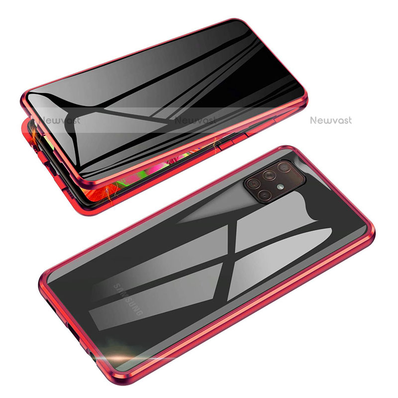 Luxury Aluminum Metal Frame Mirror Cover Case 360 Degrees P01 for Samsung Galaxy A71 4G A715 Red