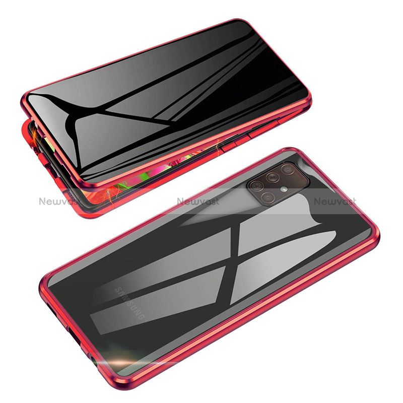 Luxury Aluminum Metal Frame Mirror Cover Case 360 Degrees P01 for Samsung Galaxy A71 5G Red