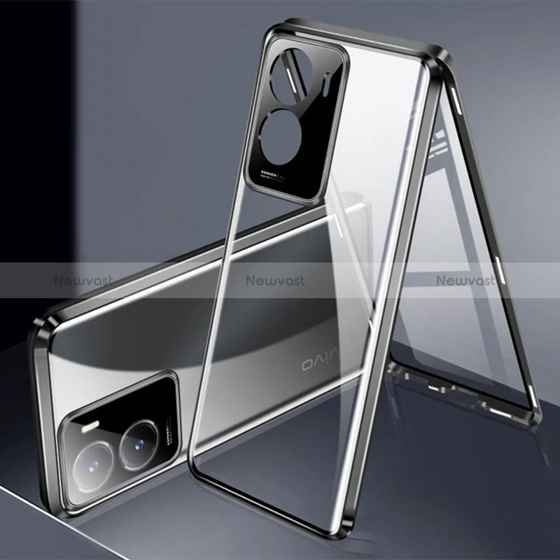 Luxury Aluminum Metal Frame Mirror Cover Case 360 Degrees P01 for Vivo iQOO Z7 5G Black
