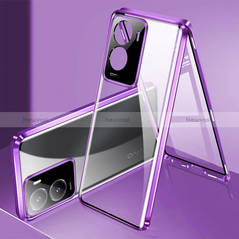 Luxury Aluminum Metal Frame Mirror Cover Case 360 Degrees P01 for Vivo iQOO Z7 5G Purple