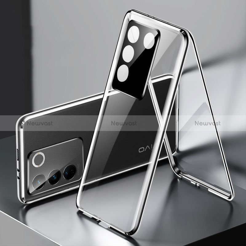 Luxury Aluminum Metal Frame Mirror Cover Case 360 Degrees P01 for Vivo V27 5G