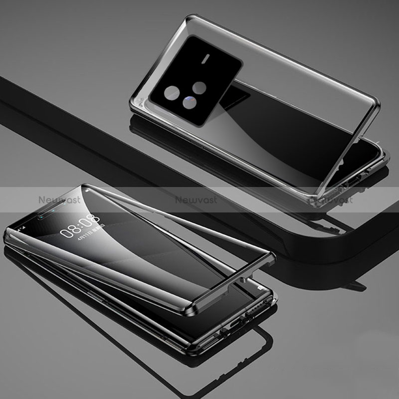 Luxury Aluminum Metal Frame Mirror Cover Case 360 Degrees P01 for Vivo X80 5G Black