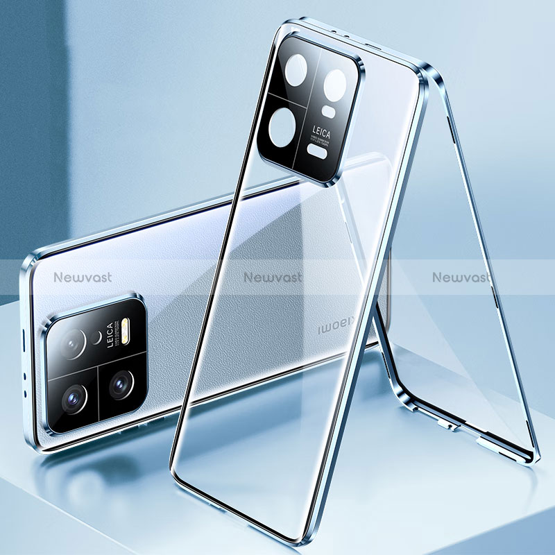 Luxury Aluminum Metal Frame Mirror Cover Case 360 Degrees P01 for Xiaomi Mi 13 5G Blue