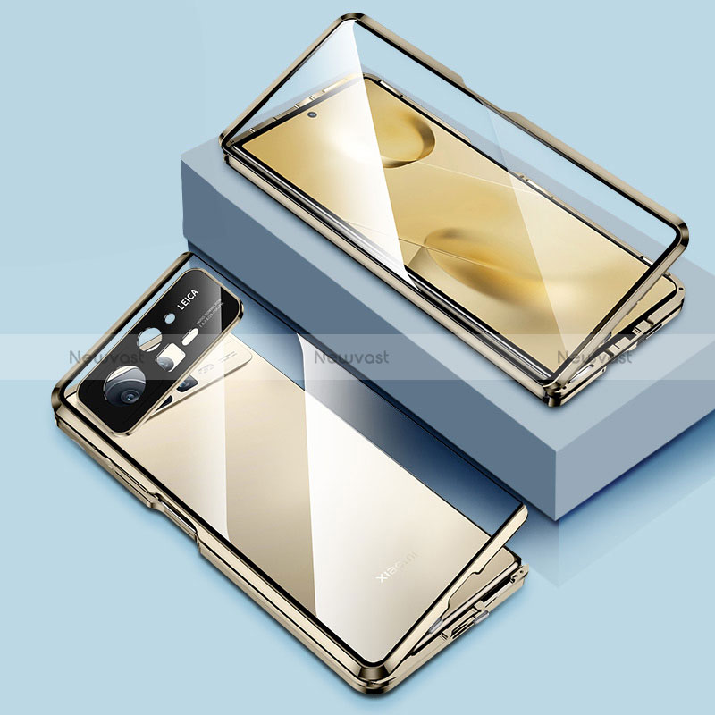 Luxury Aluminum Metal Frame Mirror Cover Case 360 Degrees P01 for Xiaomi Mix Fold 2 5G Gold