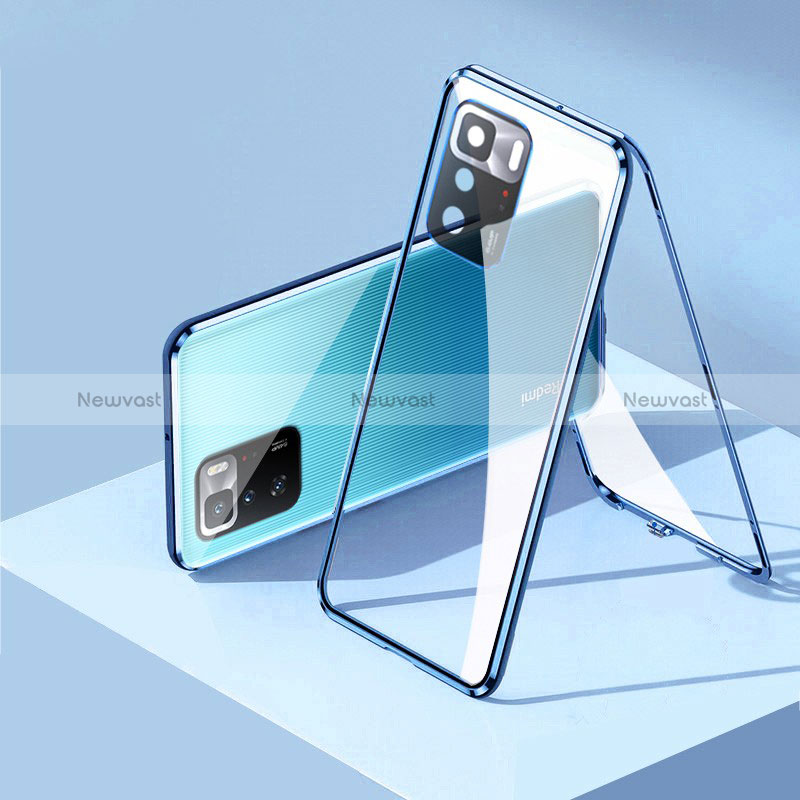 Luxury Aluminum Metal Frame Mirror Cover Case 360 Degrees P01 for Xiaomi Poco X3 GT 5G Blue