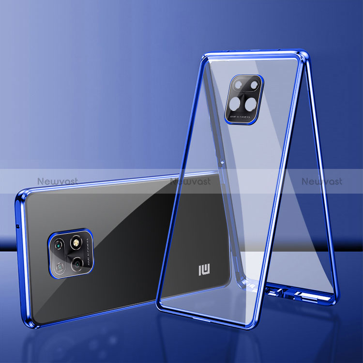 Luxury Aluminum Metal Frame Mirror Cover Case 360 Degrees P01 for Xiaomi Redmi 10X 5G Blue
