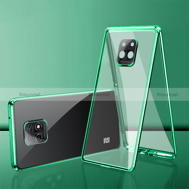 Luxury Aluminum Metal Frame Mirror Cover Case 360 Degrees P01 for Xiaomi Redmi 10X 5G Green