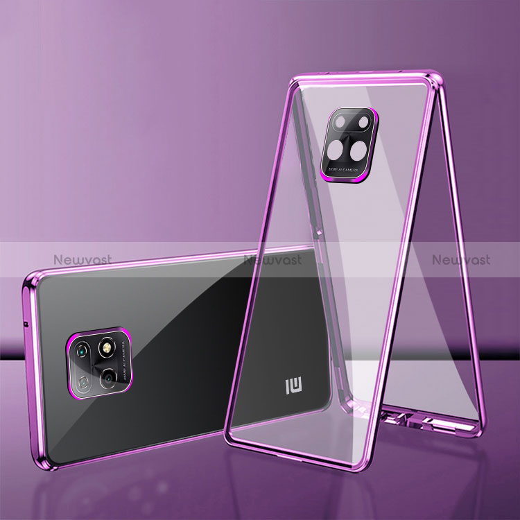 Luxury Aluminum Metal Frame Mirror Cover Case 360 Degrees P01 for Xiaomi Redmi 10X 5G Purple