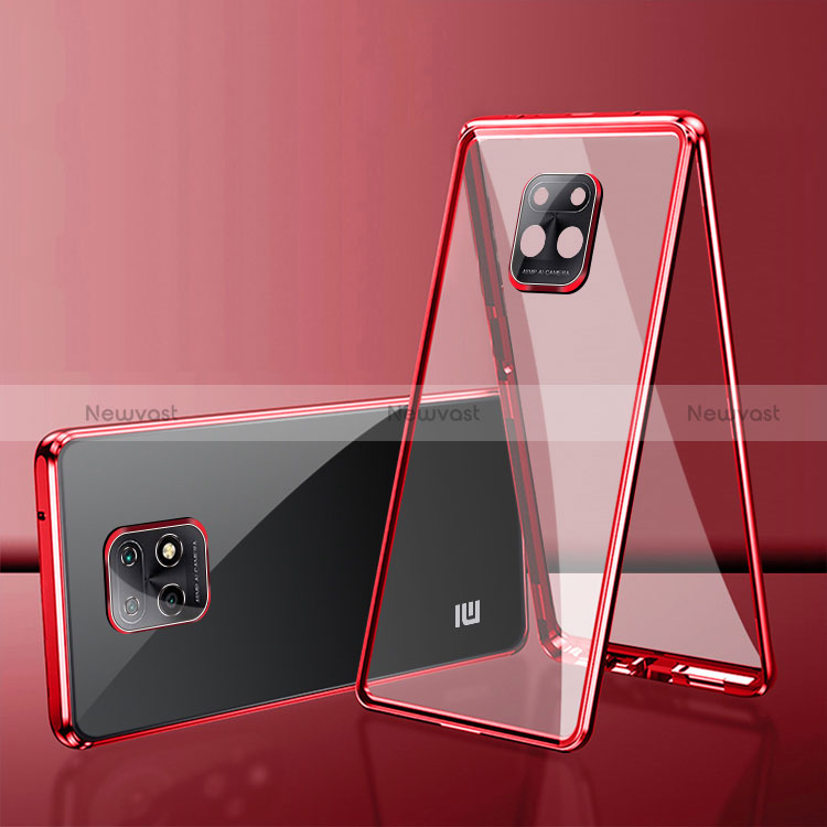 Luxury Aluminum Metal Frame Mirror Cover Case 360 Degrees P01 for Xiaomi Redmi 10X 5G Red