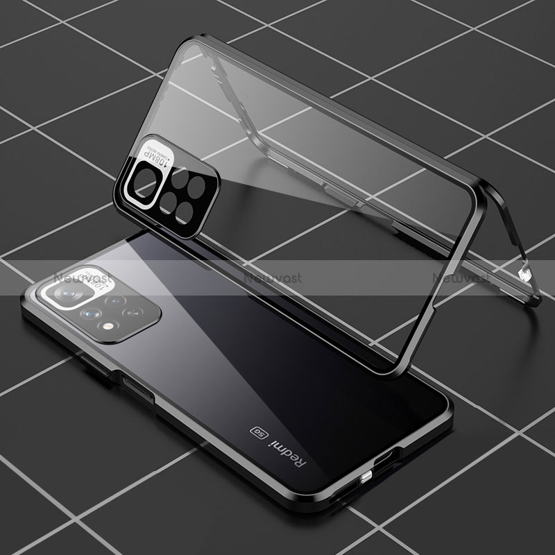 Luxury Aluminum Metal Frame Mirror Cover Case 360 Degrees P01 for Xiaomi Redmi Note 11 Pro+ Plus 5G