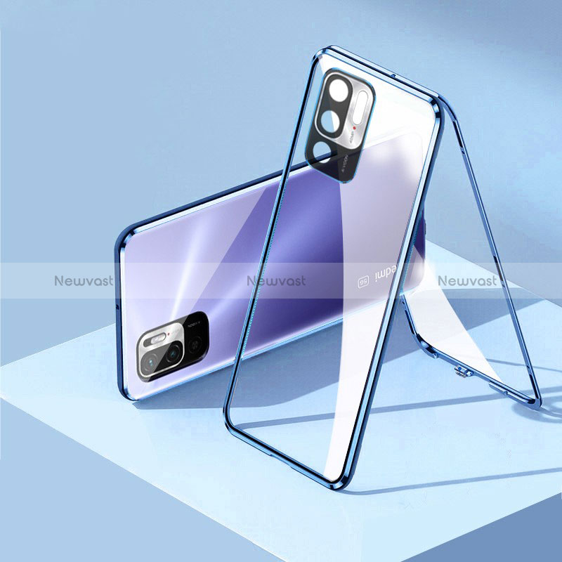 Luxury Aluminum Metal Frame Mirror Cover Case 360 Degrees P01 for Xiaomi Redmi Note 11 SE 5G Blue