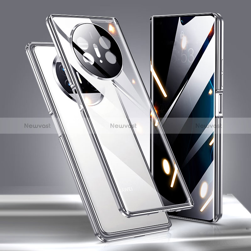 Luxury Aluminum Metal Frame Mirror Cover Case 360 Degrees P02 for Huawei Mate X5 Silver