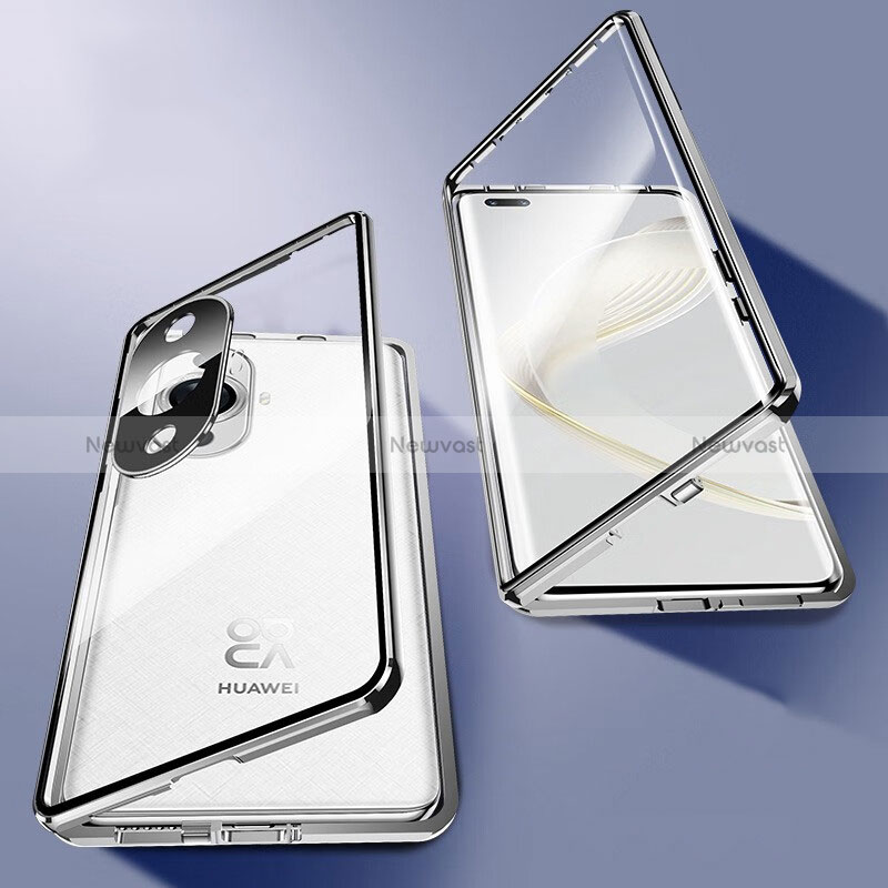 Luxury Aluminum Metal Frame Mirror Cover Case 360 Degrees P02 for Huawei Nova 11 Pro Silver