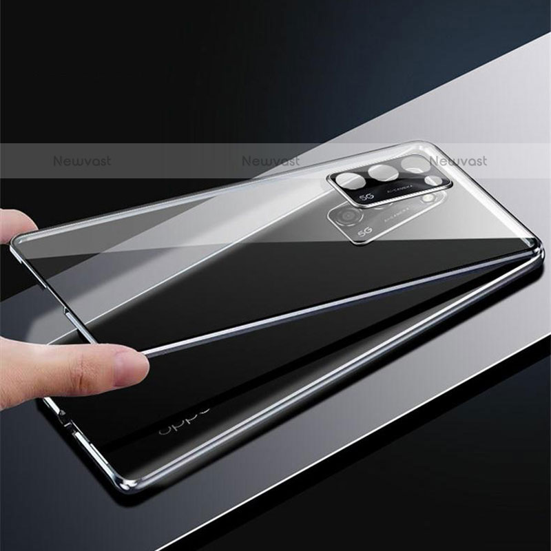 Luxury Aluminum Metal Frame Mirror Cover Case 360 Degrees P02 for Oppo A55S 5G