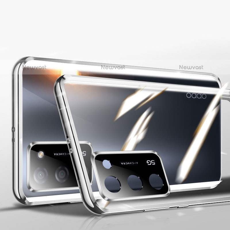 Luxury Aluminum Metal Frame Mirror Cover Case 360 Degrees P02 for Oppo A55S 5G