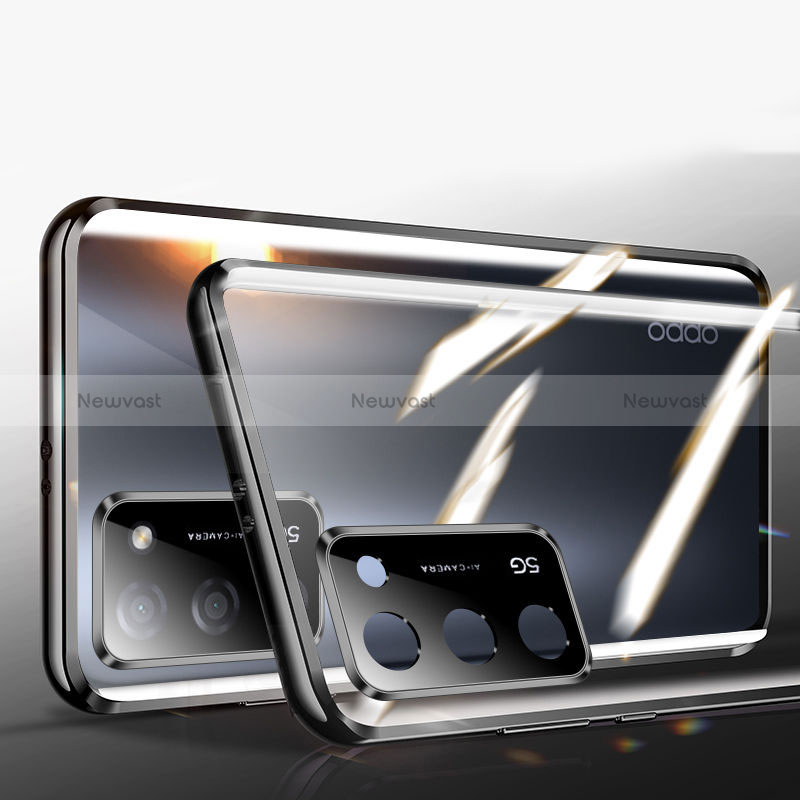 Luxury Aluminum Metal Frame Mirror Cover Case 360 Degrees P02 for Oppo A56 5G Black