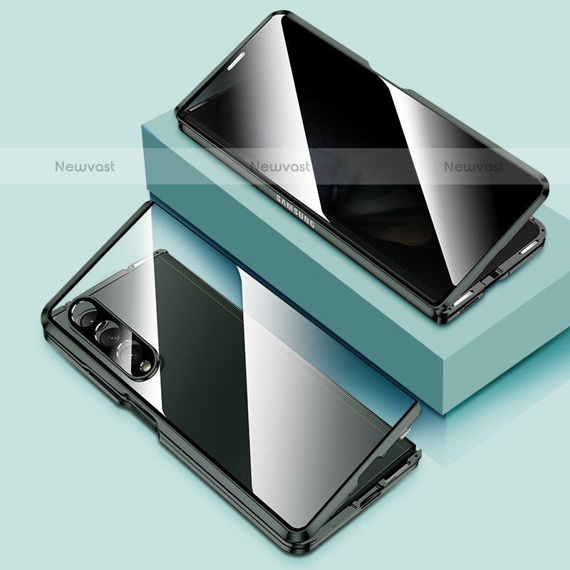 Luxury Aluminum Metal Frame Mirror Cover Case 360 Degrees P02 for Samsung Galaxy Z Fold3 5G Green