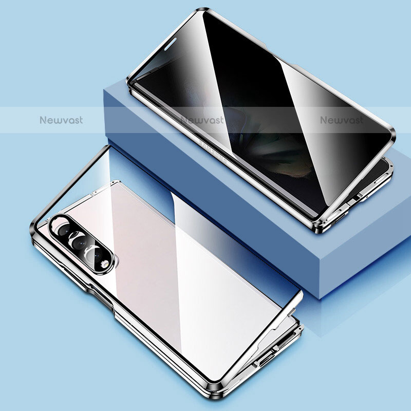 Luxury Aluminum Metal Frame Mirror Cover Case 360 Degrees P02 for Samsung Galaxy Z Fold3 5G Silver