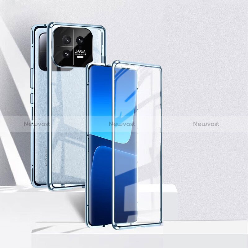 Luxury Aluminum Metal Frame Mirror Cover Case 360 Degrees P02 for Xiaomi Mi 13 5G Blue