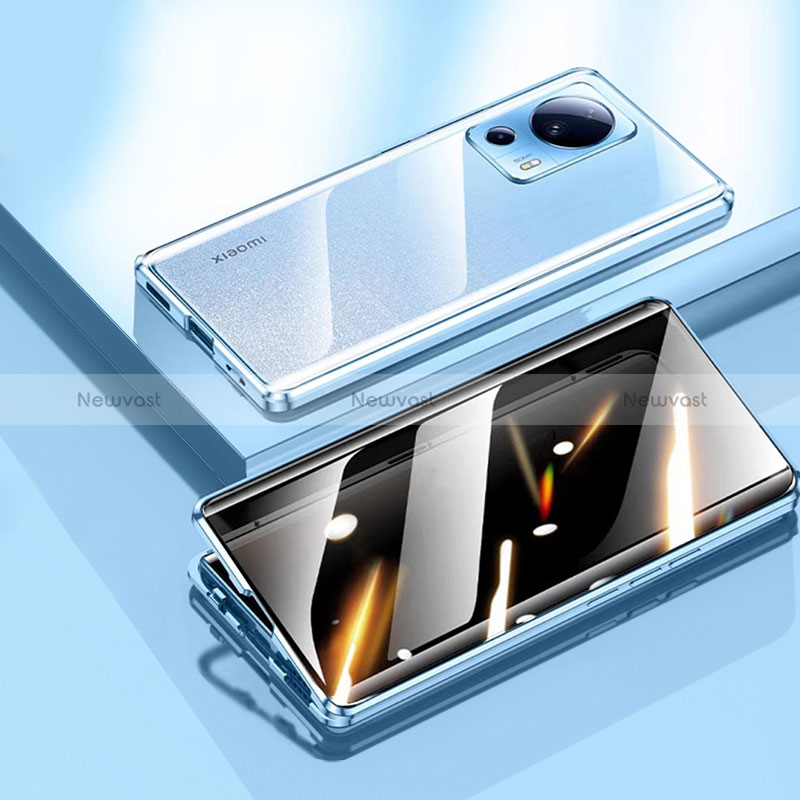 Luxury Aluminum Metal Frame Mirror Cover Case 360 Degrees P02 for Xiaomi Mi 13 Lite 5G Blue