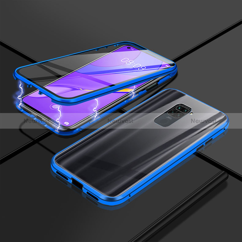 Luxury Aluminum Metal Frame Mirror Cover Case 360 Degrees P02 for Xiaomi Redmi 10X 5G Blue