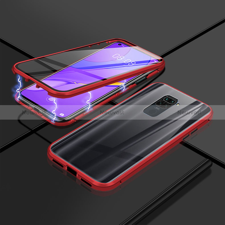 Luxury Aluminum Metal Frame Mirror Cover Case 360 Degrees P02 for Xiaomi Redmi 10X 5G Red