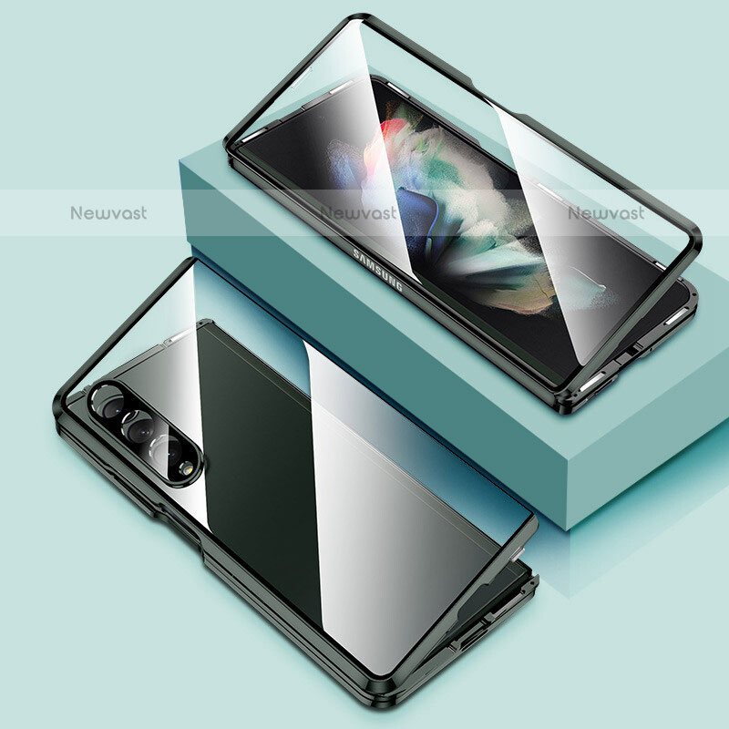 Luxury Aluminum Metal Frame Mirror Cover Case 360 Degrees P03 for Samsung Galaxy Z Fold3 5G Green