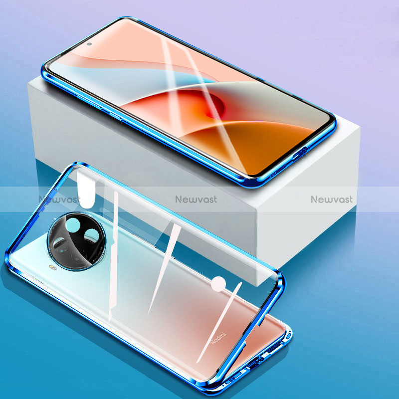 Luxury Aluminum Metal Frame Mirror Cover Case 360 Degrees P03 for Xiaomi Mi 10i 5G Blue