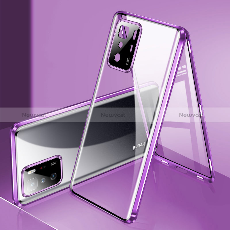 Luxury Aluminum Metal Frame Mirror Cover Case 360 Degrees P03 for Xiaomi Poco X3 GT 5G Purple