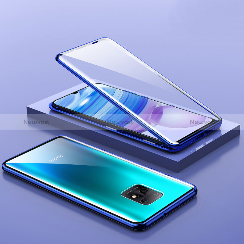 Luxury Aluminum Metal Frame Mirror Cover Case 360 Degrees P03 for Xiaomi Redmi 10X 5G Blue