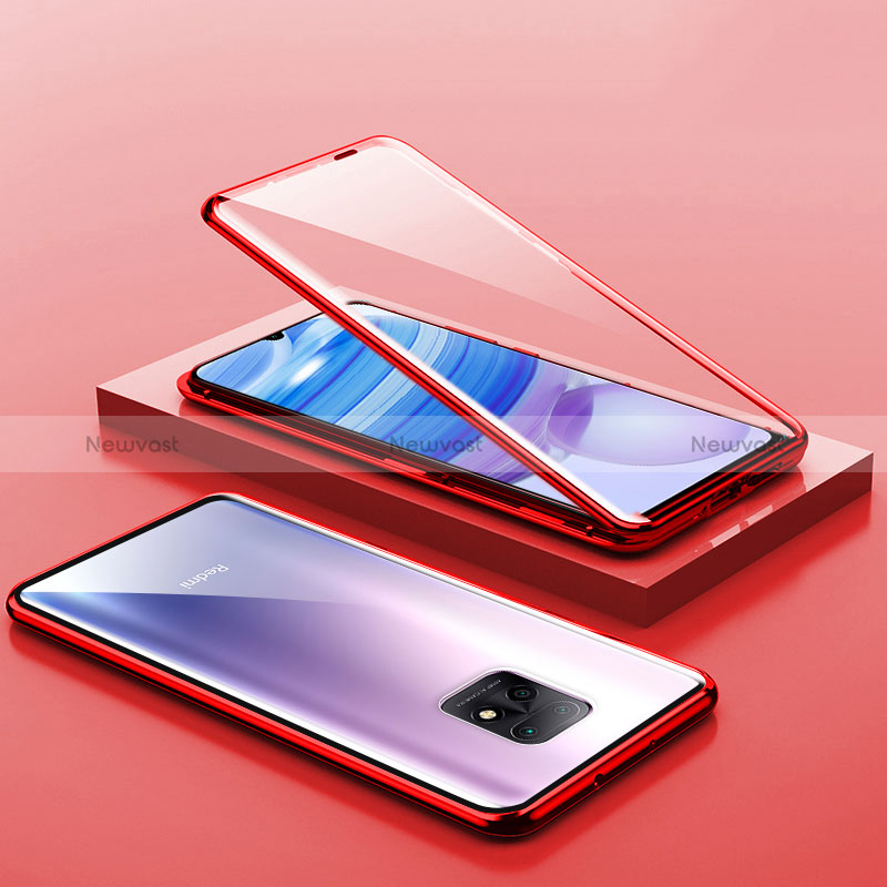 Luxury Aluminum Metal Frame Mirror Cover Case 360 Degrees P03 for Xiaomi Redmi 10X Pro 5G Red