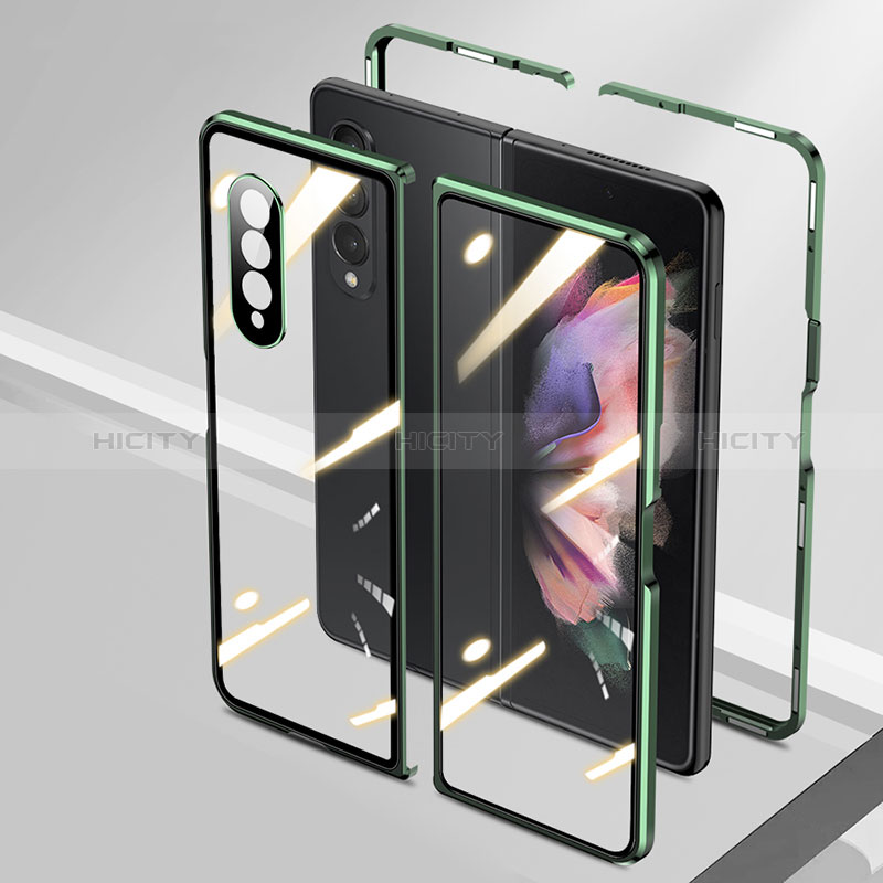 Luxury Aluminum Metal Frame Mirror Cover Case 360 Degrees P05 for Samsung Galaxy Z Fold4 5G Green
