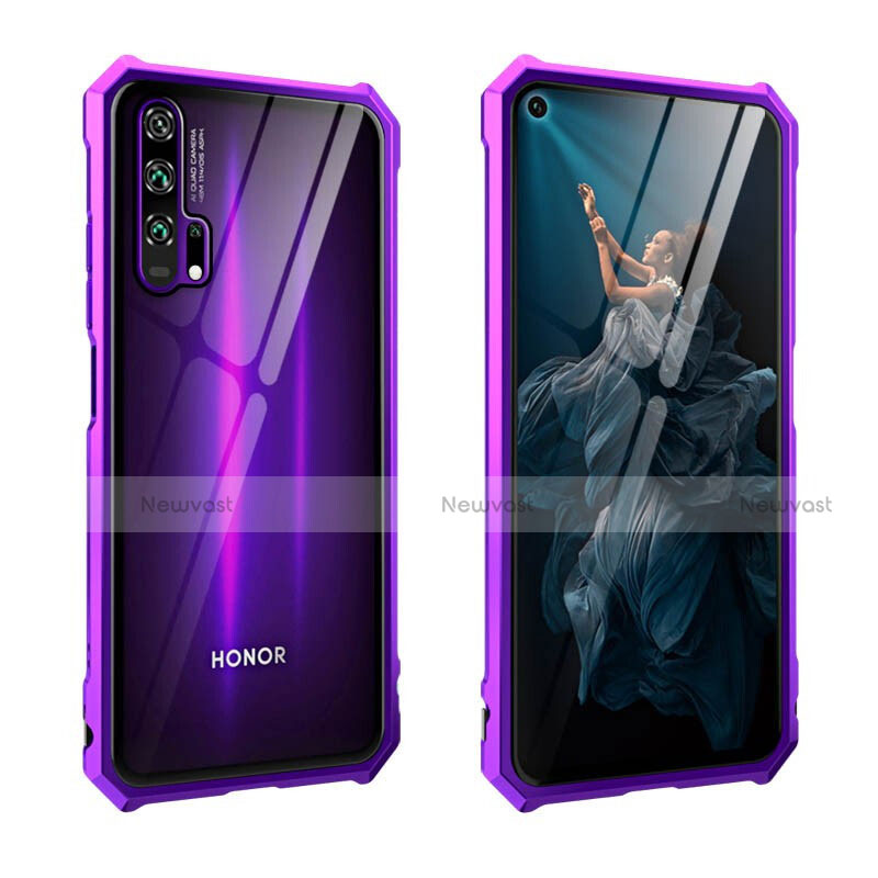 Luxury Aluminum Metal Frame Mirror Cover Case 360 Degrees T01 for Huawei Honor 20 Pro Purple