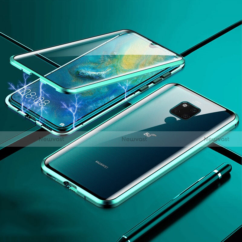 Luxury Aluminum Metal Frame Mirror Cover Case 360 Degrees T01 for Huawei Mate 20 X 5G Cyan