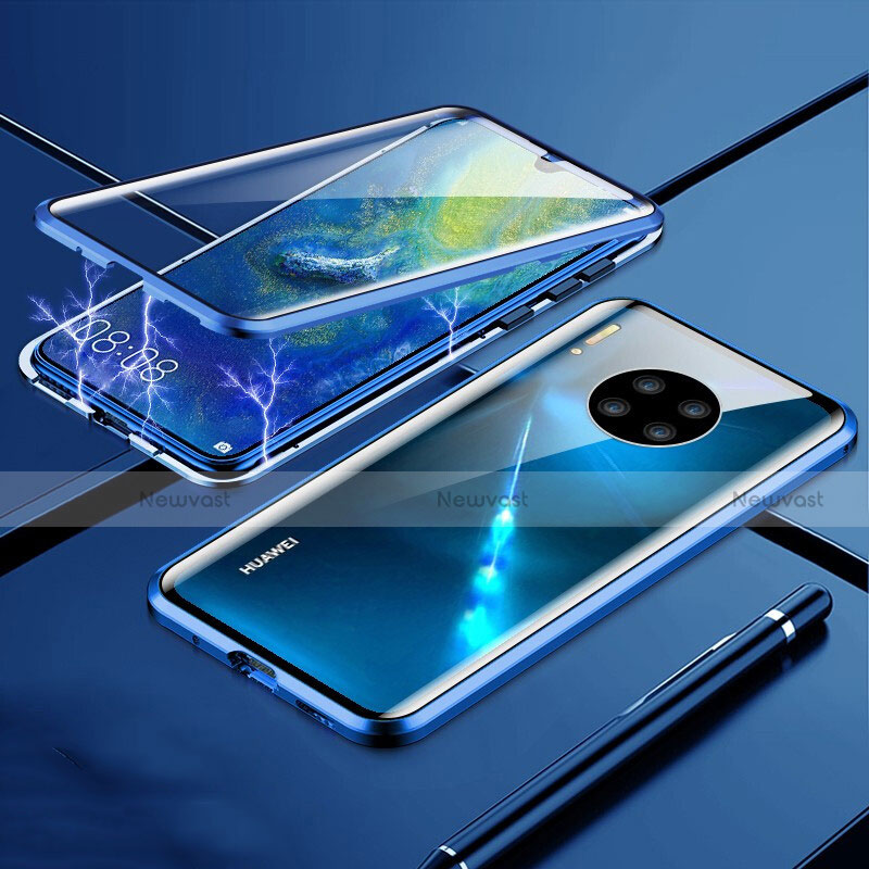 Luxury Aluminum Metal Frame Mirror Cover Case 360 Degrees T01 for Huawei Mate 30 Pro 5G Blue