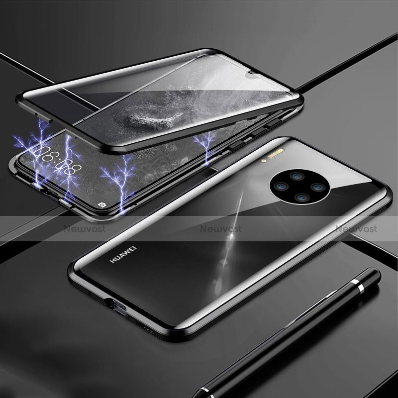 Luxury Aluminum Metal Frame Mirror Cover Case 360 Degrees T01 for Huawei Mate 30E Pro 5G Black