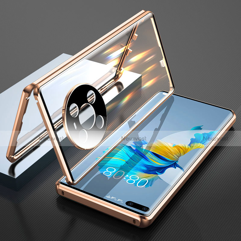 Luxury Aluminum Metal Frame Mirror Cover Case 360 Degrees T01 for Huawei Mate 40 Pro Gold