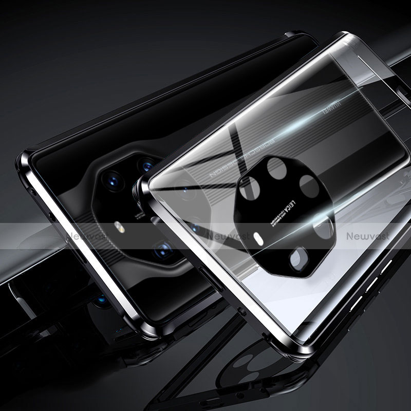 Luxury Aluminum Metal Frame Mirror Cover Case 360 Degrees T01 for Huawei Mate 40 RS Black