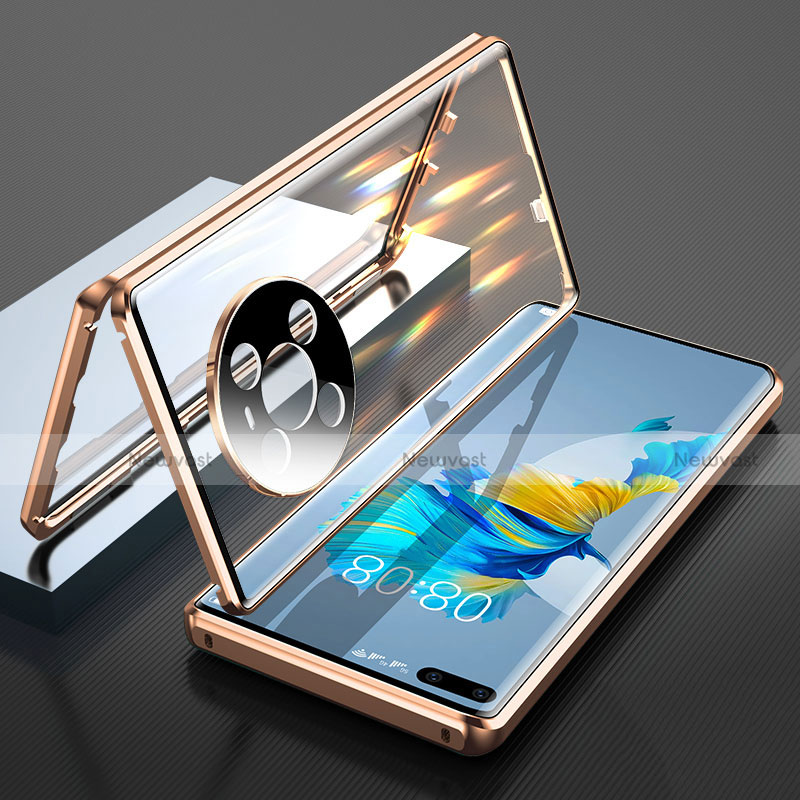 Luxury Aluminum Metal Frame Mirror Cover Case 360 Degrees T01 for Huawei Mate 40E Pro 5G Gold