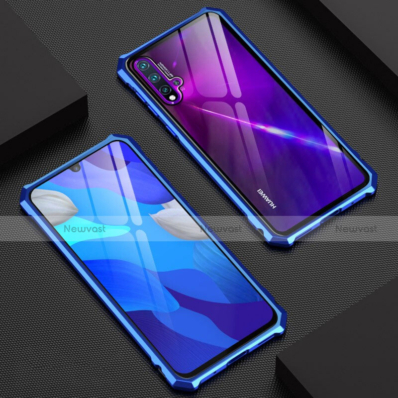 Luxury Aluminum Metal Frame Mirror Cover Case 360 Degrees T01 for Huawei Nova 5 Pro Blue