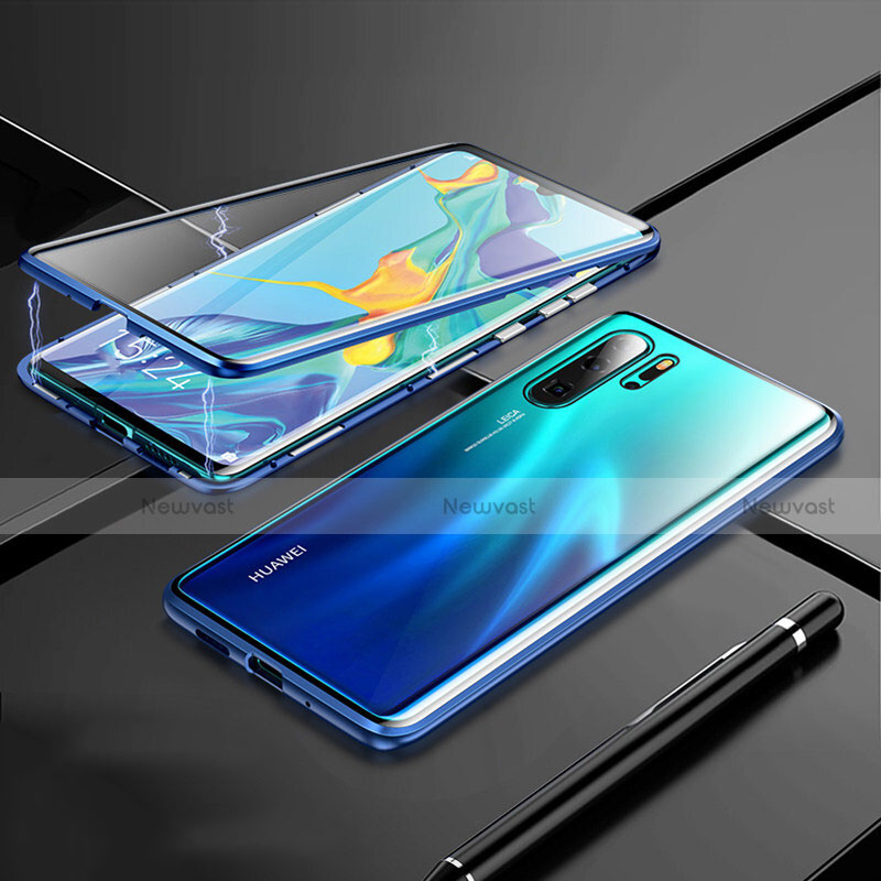 Luxury Aluminum Metal Frame Mirror Cover Case 360 Degrees T01 for Huawei P30 Pro Blue