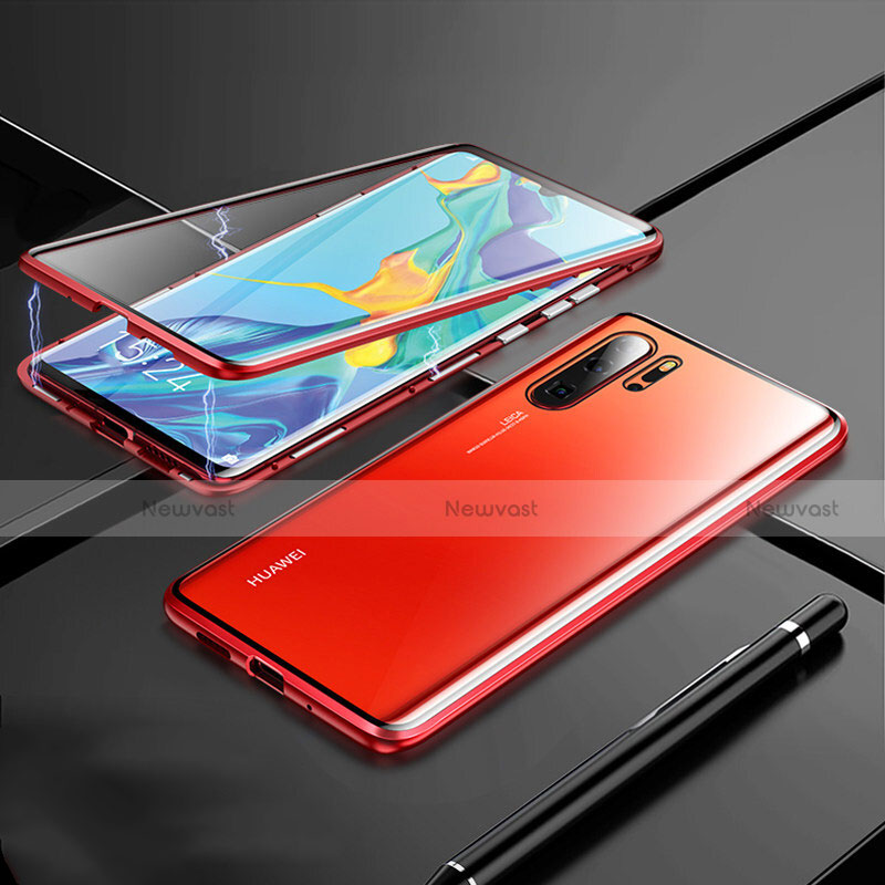 Luxury Aluminum Metal Frame Mirror Cover Case 360 Degrees T01 for Huawei P30 Pro Red