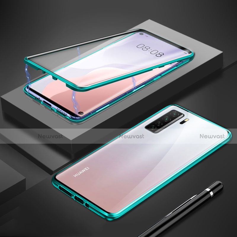 Luxury Aluminum Metal Frame Mirror Cover Case 360 Degrees T01 for Huawei P40 Lite 5G Cyan