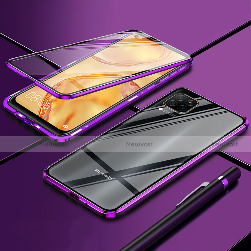 Luxury Aluminum Metal Frame Mirror Cover Case 360 Degrees T01 for Huawei P40 Lite Purple